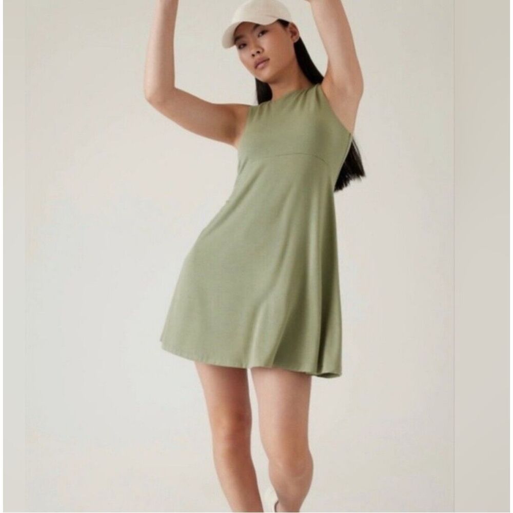 Athleta Santorini Thera Dress Green Sleeveless Tencel Large NEW